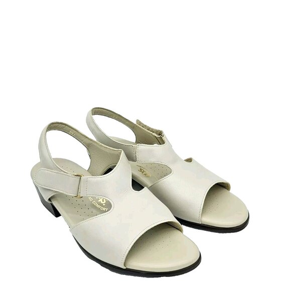 SAS Womens Suntimer Leather Sandals 9M Pearl Bone Beige Slingback Tripad Comfort - Picture 1 of 14